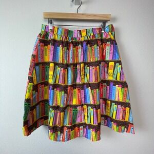 ModCloth Bookshelf Print Skirt Women L Brown Whimsigoth Cotton Library Teacher